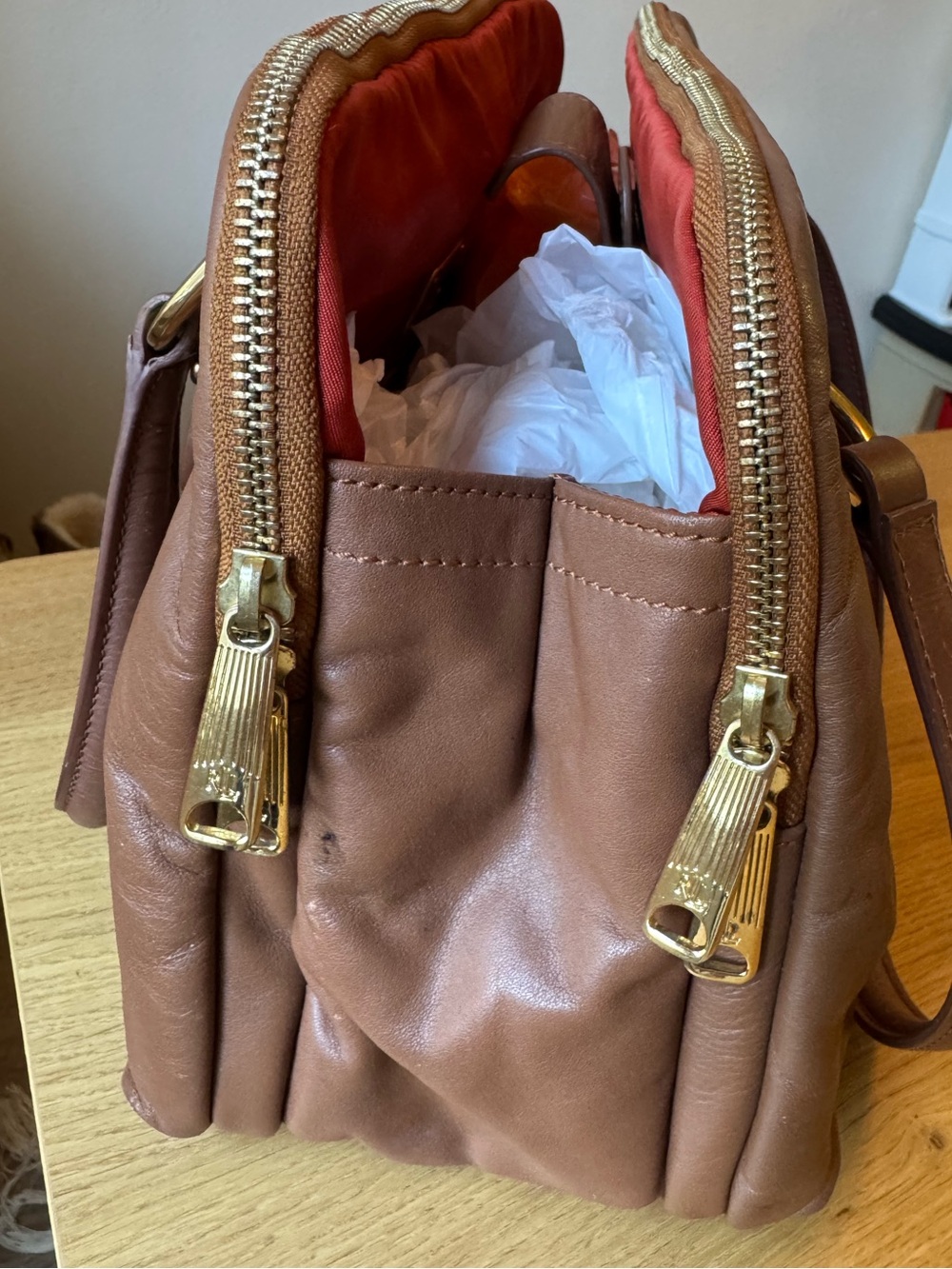 Lauren Ralph Lauren Brown Leather Crest Satchel Shoulder Bag Gold Hardware - Picture 12 of 12